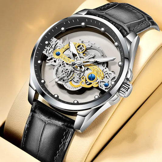 Fenyi Wholesale Fashion Luxury High Quality Unique Original Business Double-sided Transparent Bottom Hollow Quartz Watch for Men