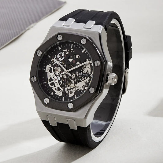 Custom Logo Luxury Men's Automatic Mechanical Watch Self-Winding Hollow Movement Glass Dial Window