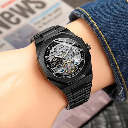 Fashion Watch Skeleton Stainless Steel Mechanical Automatic Watches for Mens Watches Luxury