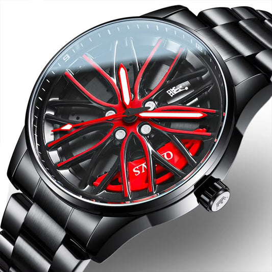 Alloy wheel Design Watch Spinning Wheel Watches - With Rotating Dial Trending Design Watch For Men