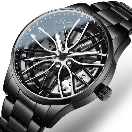 Alloy wheel Design Watch Spinning Wheel Watches - With Rotating Dial Trending Design Watch For Men